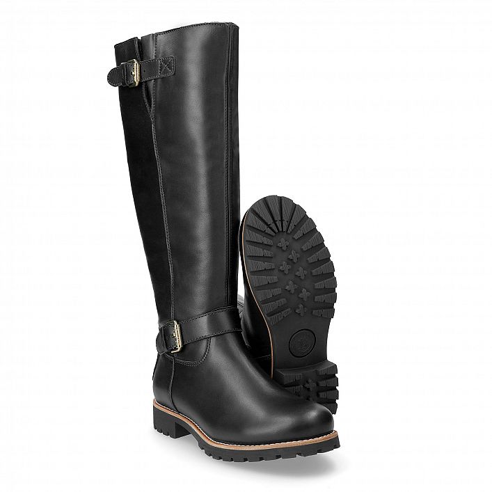 Amberes Igloo Trav Black Napa Grass, Flat women's Boot  WATERPROOF Black Oiled Napa Leather.