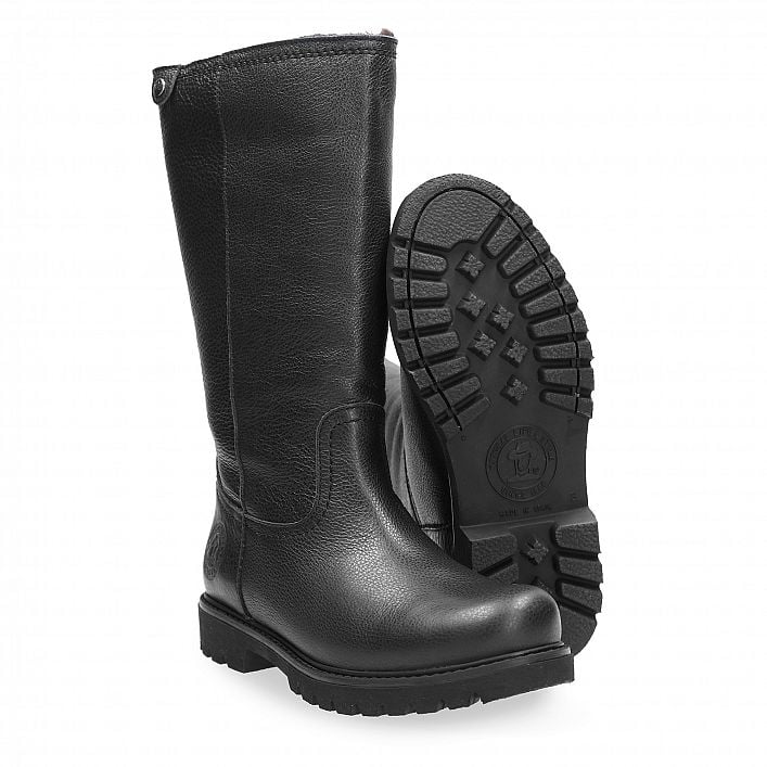Bambina Black Napa, Flat women's Boot  WATERPROOF Black Napa Leather.