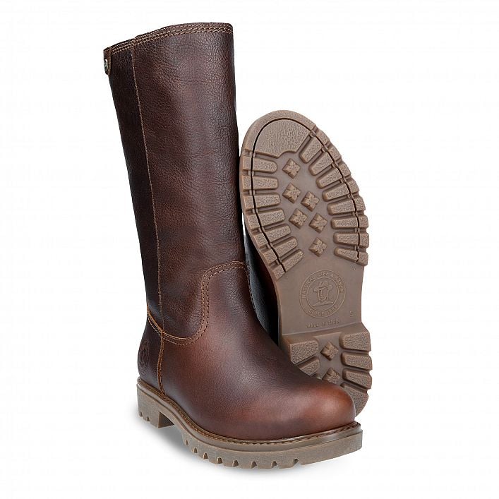 Bambina Chestnut Napa Grass, Flat women's Boot  WATERPROOF Chestnut Oiled Napa Leather.