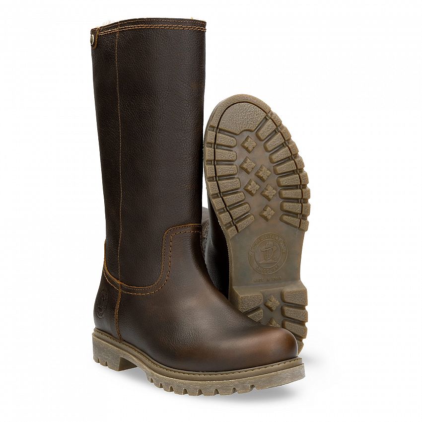 Bambina Chestnut Napa Grass, Flat women's Boot  WATERPROOF Chestnut Oiled Napa Leather.