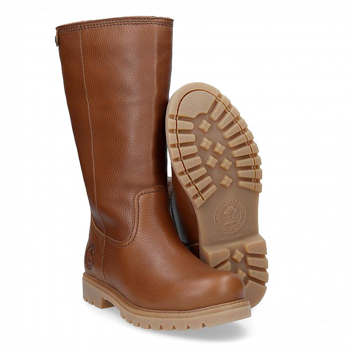 Bambina Igloo bark Napa Grass, Flacher Damenstiefel  Geöltes WATERPROOF Nappaleder in Cognac.