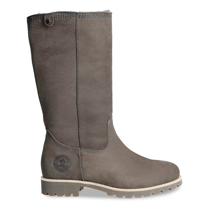 Bambina Igloo Grey Nobuck, Leather boots with sheepskin lining
