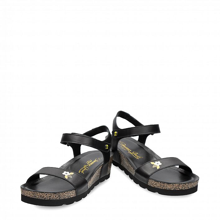 Capri Blossom Black Napa, Wedge sandals Made in Spain