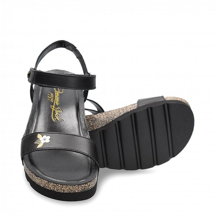 Capri Blossom Black Napa, Wedge sandals  Black Napa Leather.