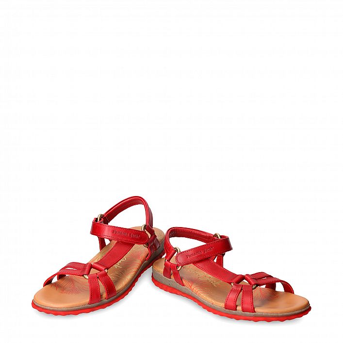 Caribel Red Pull-Up, Flat woman's sandals Made in Spain