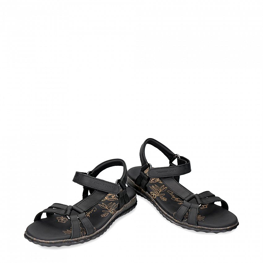 Caribel Basics Black Napa Grass, Flat woman's sandals Made in Spain