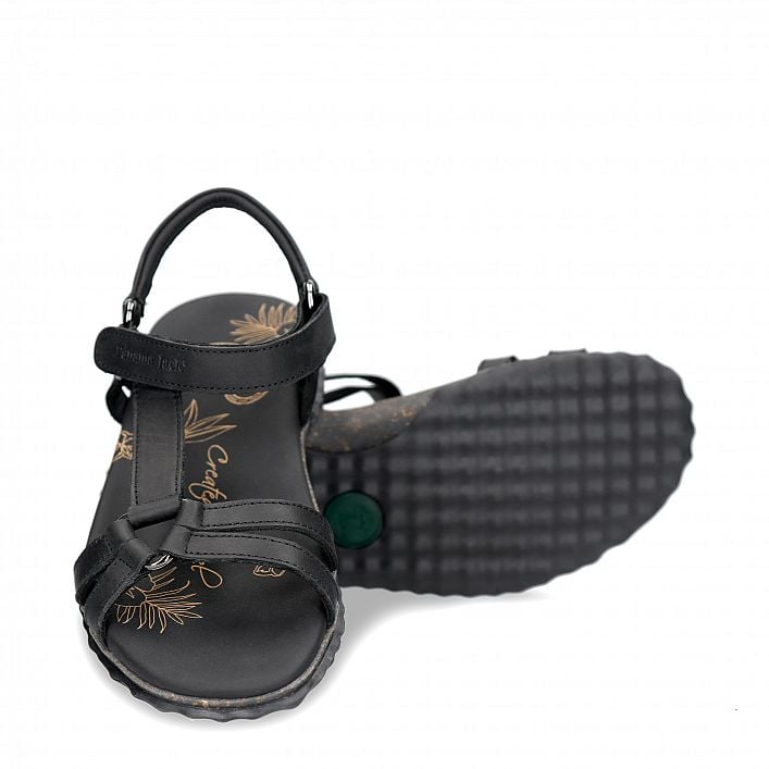 Caribel Basics Black Napa Grass, Flat woman's sandals  Black Oiled Napa Leather.