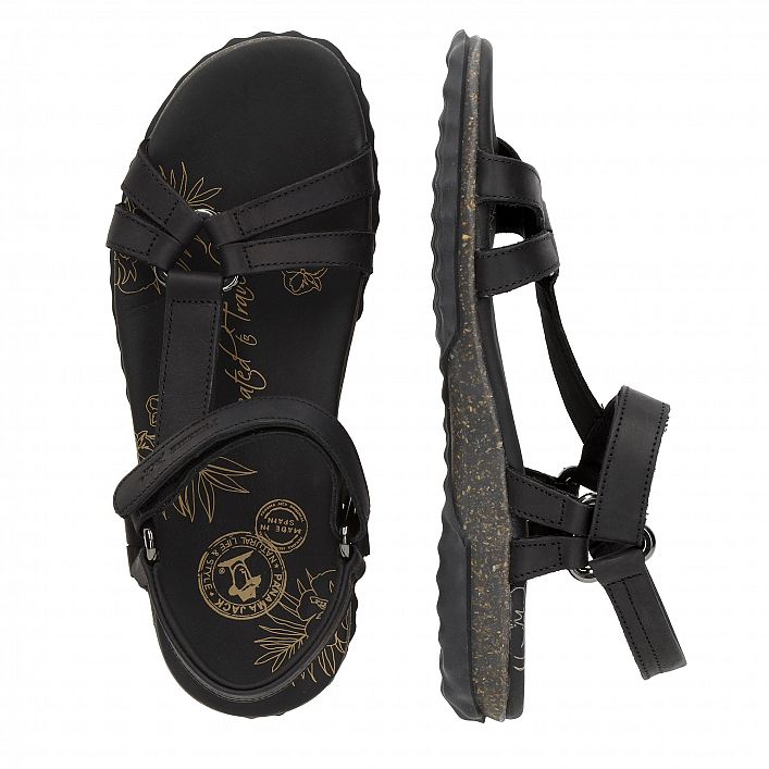 Caribel Basics Black Napa Grass, Flat woman's sandals with Leather lining.