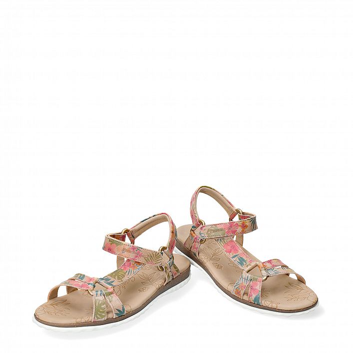 Caribel Tropical Beige Napa, Flat woman's sandals Made in Spain