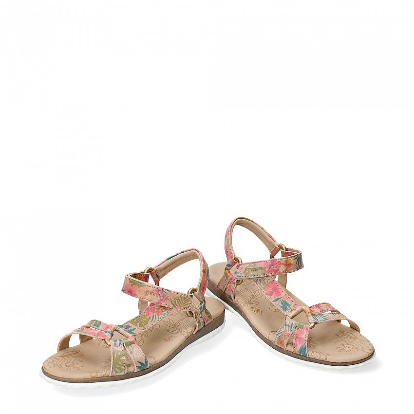 Caribel Tropical Beige Napa, Flat woman's sandals Made in Spain