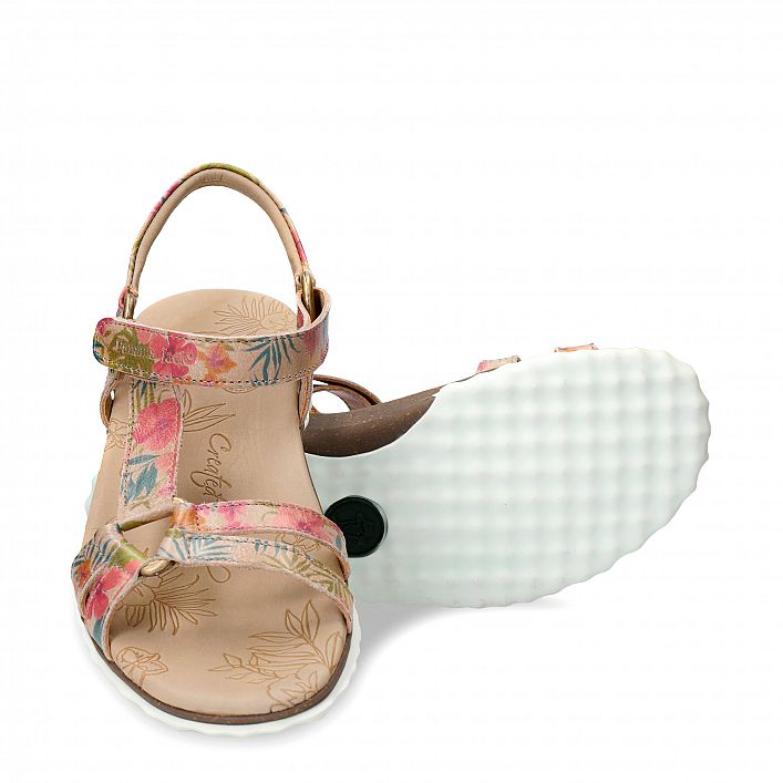 Caribel Tropical Beige Napa, Flat woman's sandals