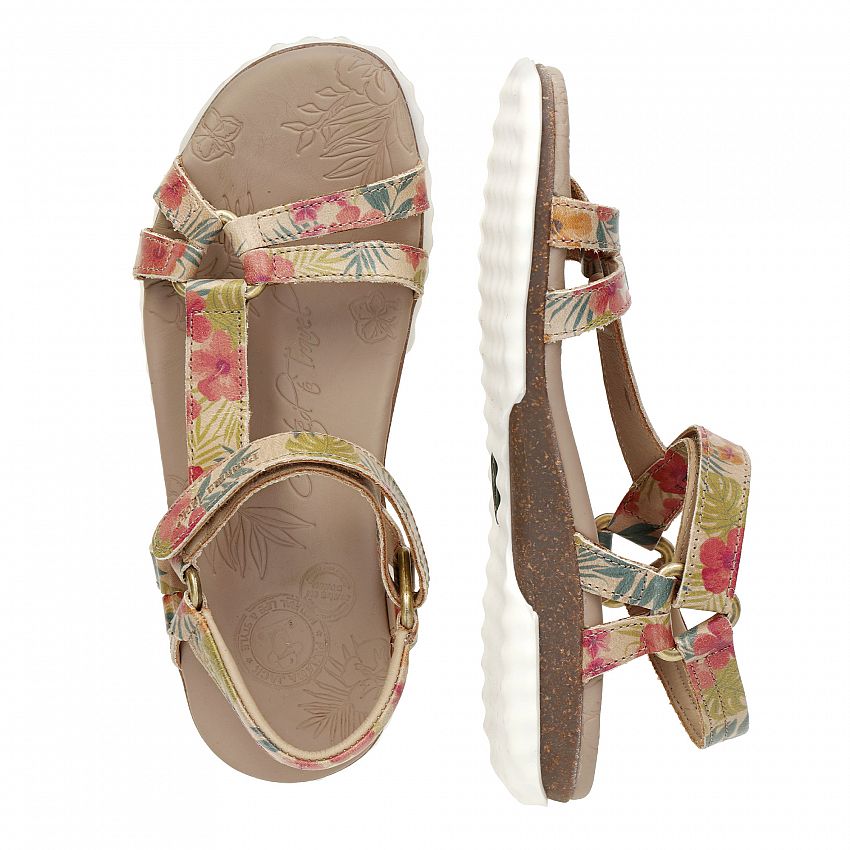Caribel Tropical Beige Napa, Flat woman's sandals with Leather lining.