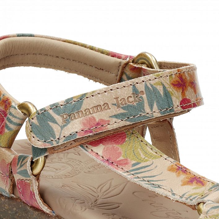 Caribel Tropical Beige Napa, Flat woman's sandals with Anatomical insole.