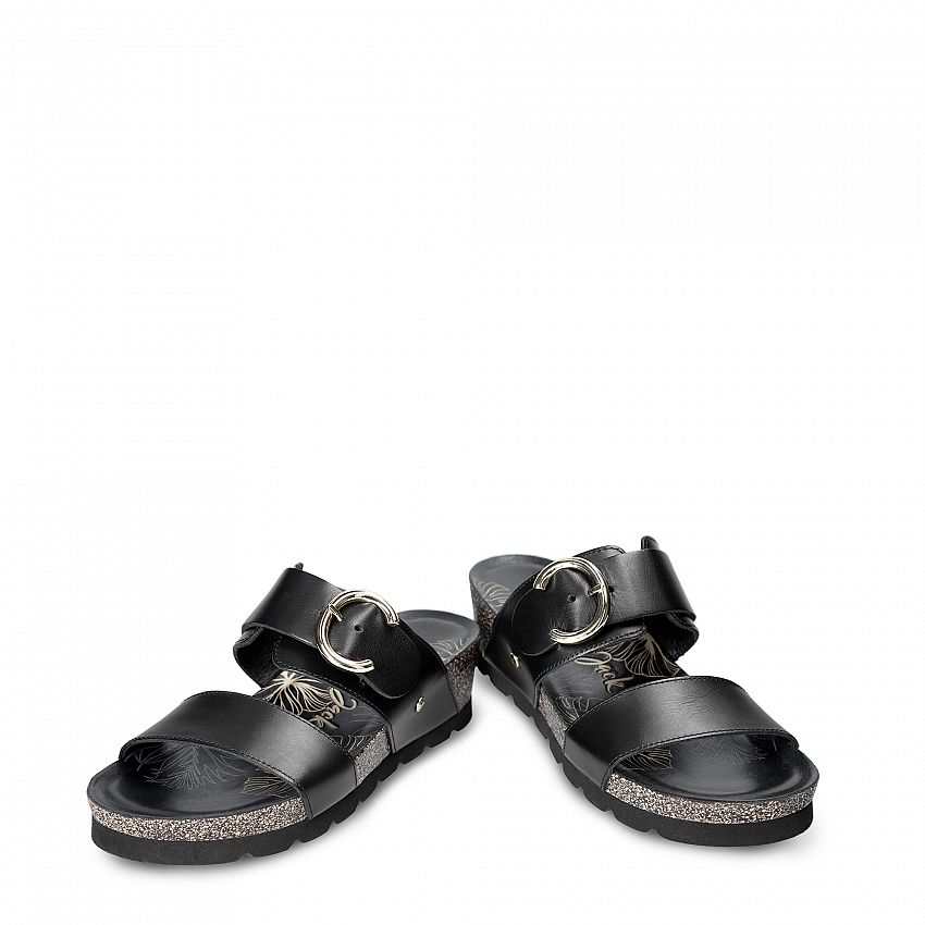 Catrina Black Pull-Up, Wedge sandals  Black Leather Pull-Up.