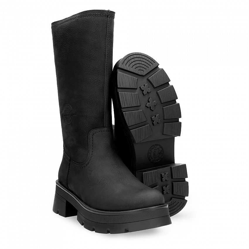 Charis Black Nobuck, Women's Boot with heel  WATERPROOF Black Nobuck Leather.