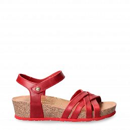 Chia Red Pull-Up, Red Sandals with leather lining