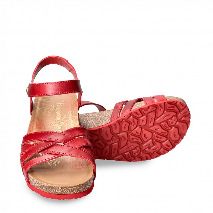 Chia Rot Pull-Up, Flache Damensandale  Pull-Up-Leder in Rot.