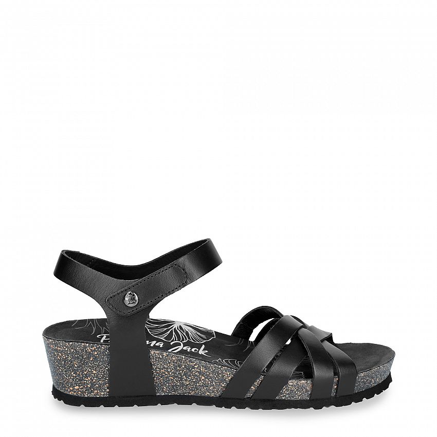 Chia Nature Black Pull-Up, Flat woman's sandals