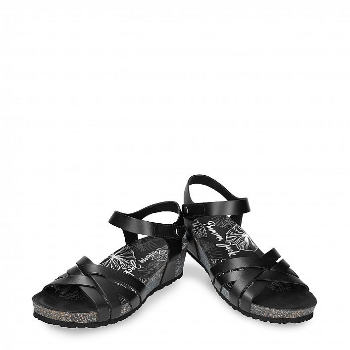 Chia Nature Black Pull-Up, Flat woman's sandals Made in Spain