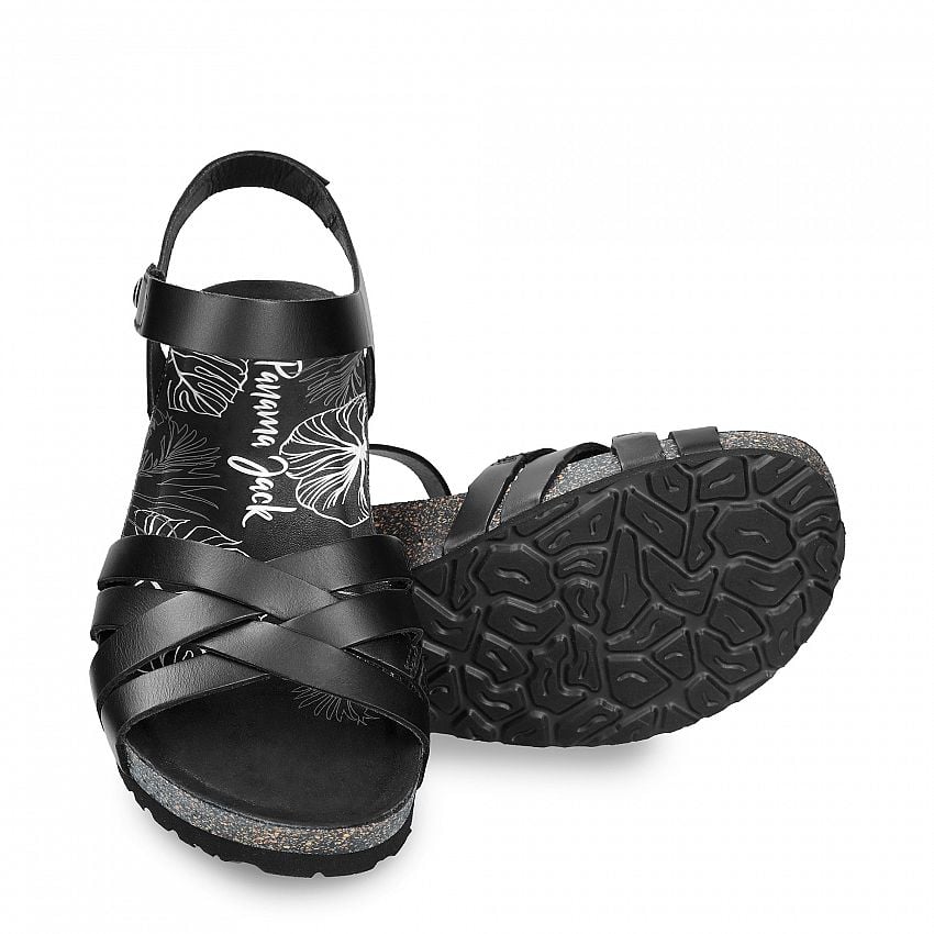 Chia Nature Black Pull-Up, Flat woman's sandals  Black Leather Pull-Up.