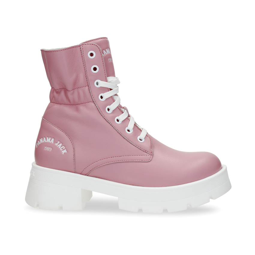 Clementine Pink Napa, Leather boots with fabric lining