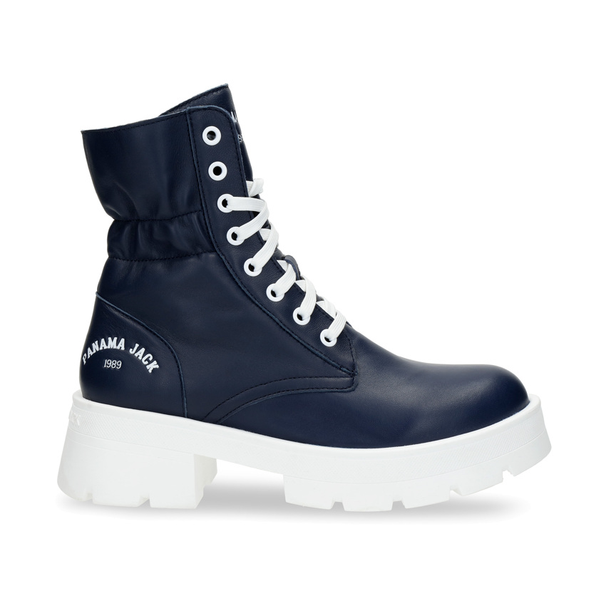 Clementine Navy blue Napa, Leather boots with fabric lining