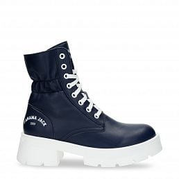 Clementine Navy blue Napa, Leather boots with fabric lining