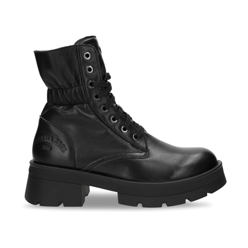 Clementine Black Napa, Leather boots with fabric lining