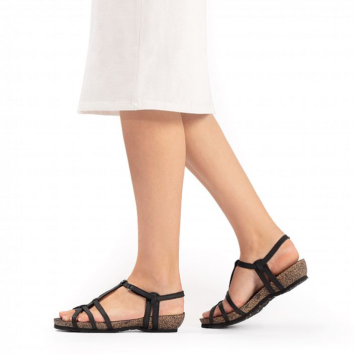 Dori Basics Black Napa Grass, Flat woman's sandals Made in Spain