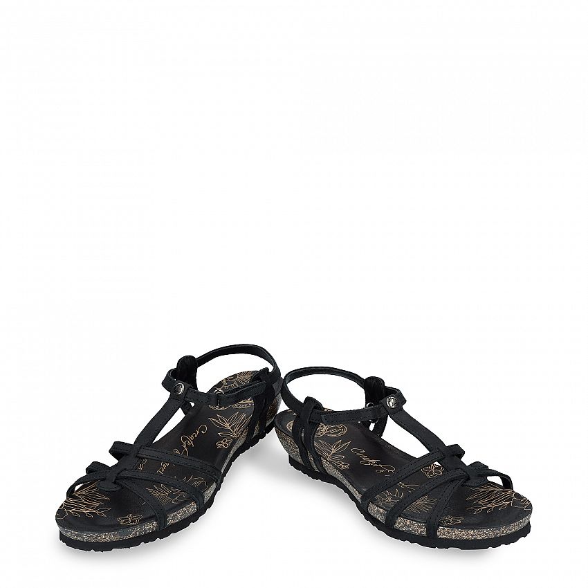 Dori Basics Black Napa Grass, Flat woman's sandals  Black Oiled Napa Leather.