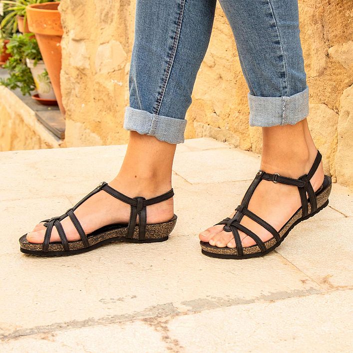 Dori Basics Black Napa Grass, Woman sandals in leather with leather lining