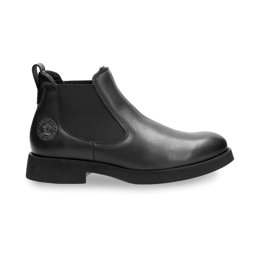 Edwin Igloo Black Napa, Leather ankle boots with sheepskin lining