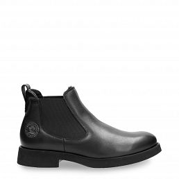 Edwin Igloo Black Napa, Leather ankle boots with sheepskin lining