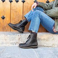 Fara Trav Black Napa, Leather boots with warm lining