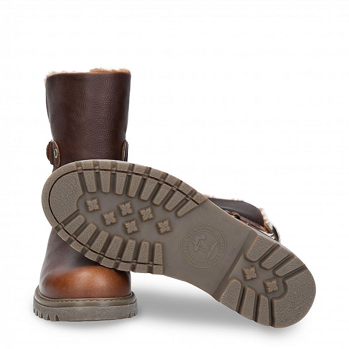 Felia Chestnut Napa Grass, Flat women's Boot  WATERPROOF Chestnut Oiled Napa Leather.