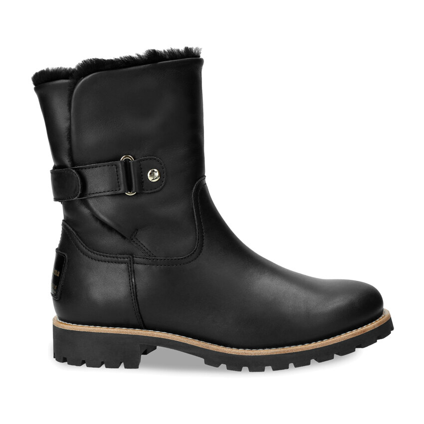 Felia Igloo Trav Black Napa, Leather boots with sheepskin lining