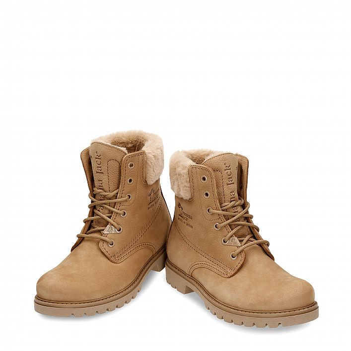 Felicia Camel Nobuck, Flacher Damenstiefel Hergestellt in Spanien