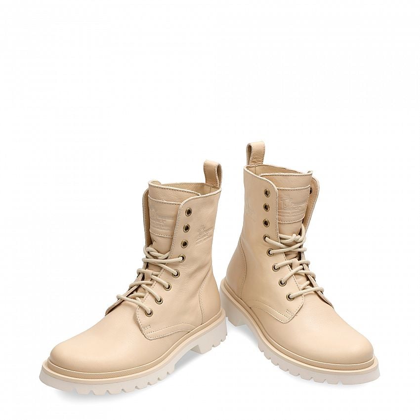 Florida Beige Napa, Flat women's Boot with Lace-up Closure.