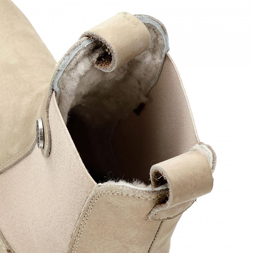 Francesca Igloo Raw Nobuck, Flat women's ANKLE Boot  WATERPOOF Natural Nobuck Leather.