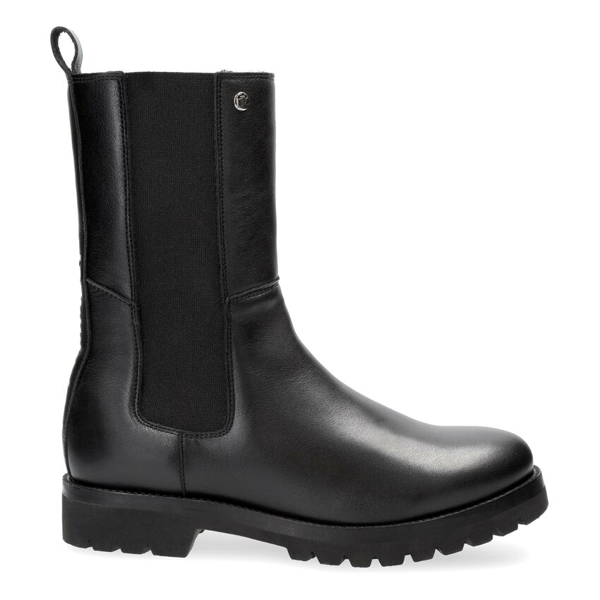 Fresno Igloo Black Napa, Leather boots with sheepskin lining