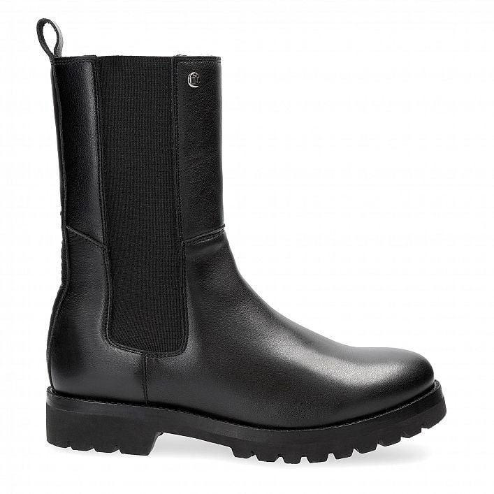 Fresno Igloo Black Napa, Leather boots with sheepskin lining