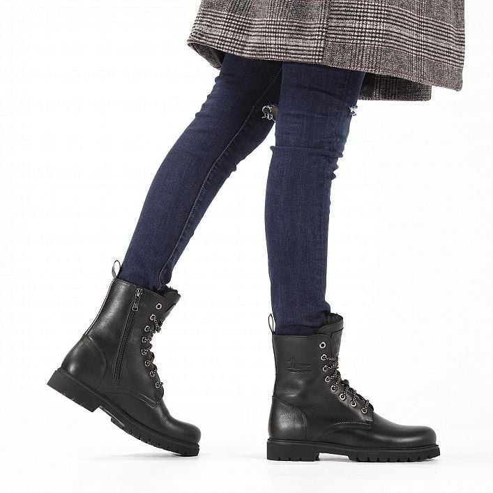 Frisia Black Napa, Flat women's Boot  WATERPROOF Black Napa Leather.