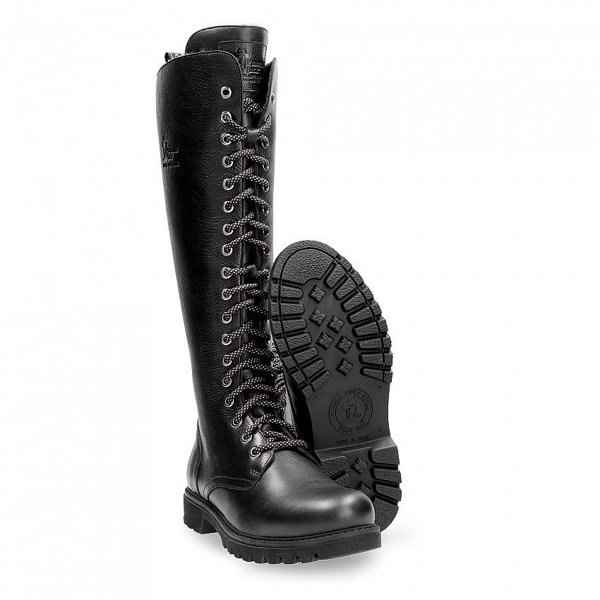 Furia Black Napa, Flat women's Boot  WATERPROOF Black Napa Leather.