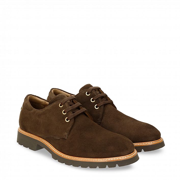 Gadner Brown Velour, Flat men's Shoe with Lace-up Closure.