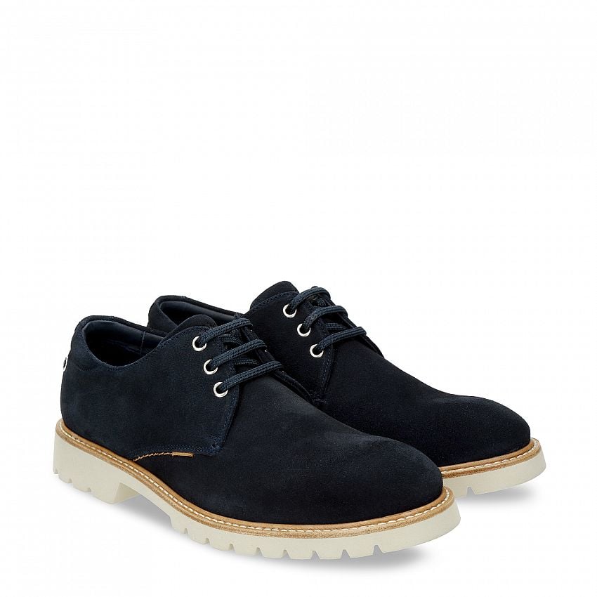 Gadner Navy blue Velour, Flat men's Shoe with Leather lining.