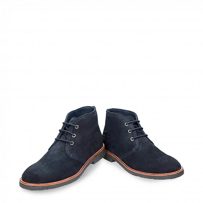Gael Navy blue Velour, Flat men's ANKLE Boot Made in Spain
