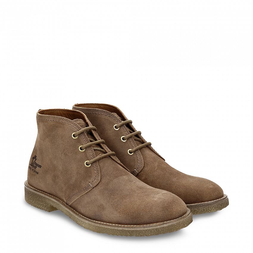 Gael Taupe Velour, Flat men's ANKLE Boot  WATERPROOF Taupe Velour Leather.