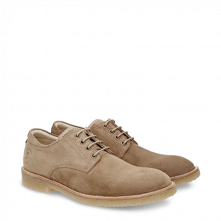 Gante Taupe Velour, Flat men's Shoe with Lace-up Closure.