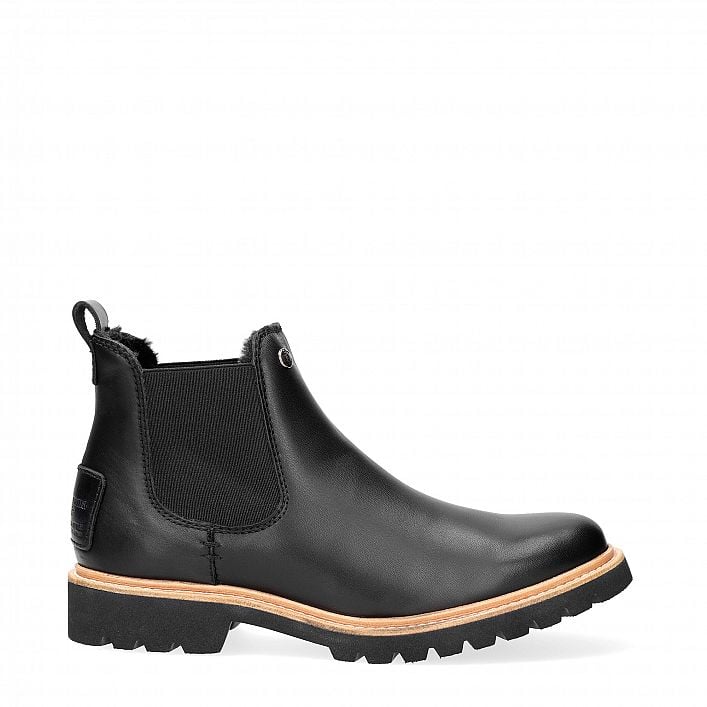 Gemma Black Napa, Leather ankle boots with warm lining