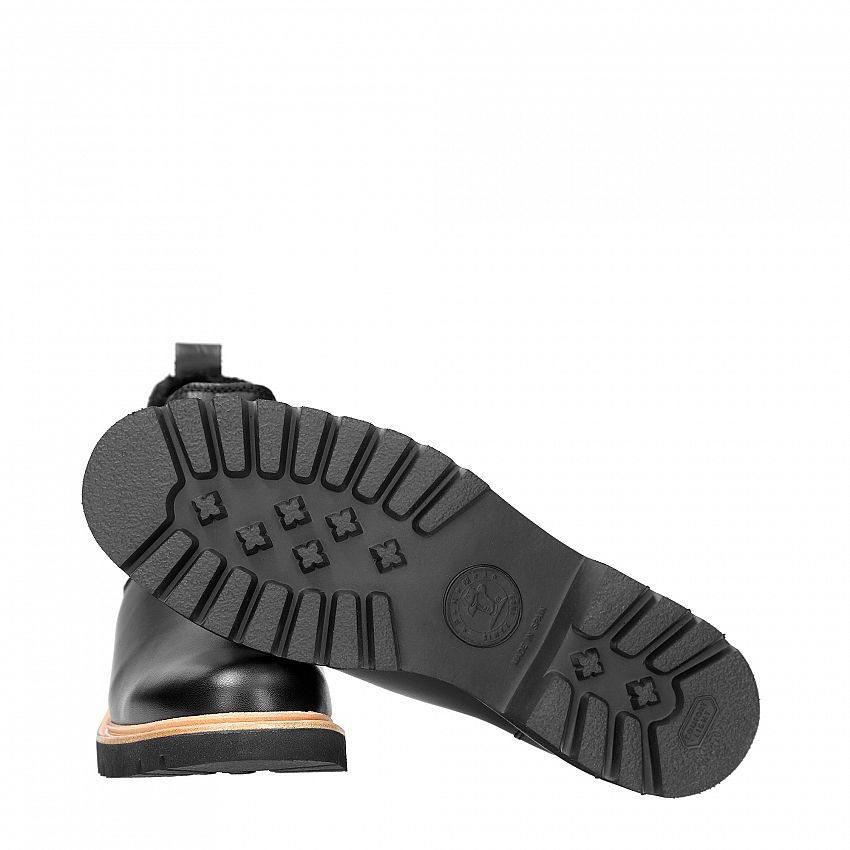 Gemma Black Napa, Flat women's ANKLE Boot  WATERPROOF Black Napa Leather.
